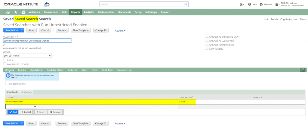 How to easily find all searches with the Run Unrestricted option enabled