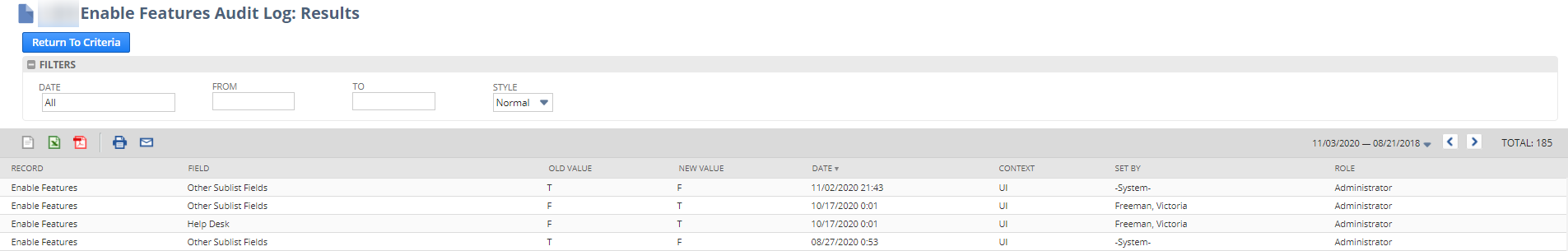 Saved search output
