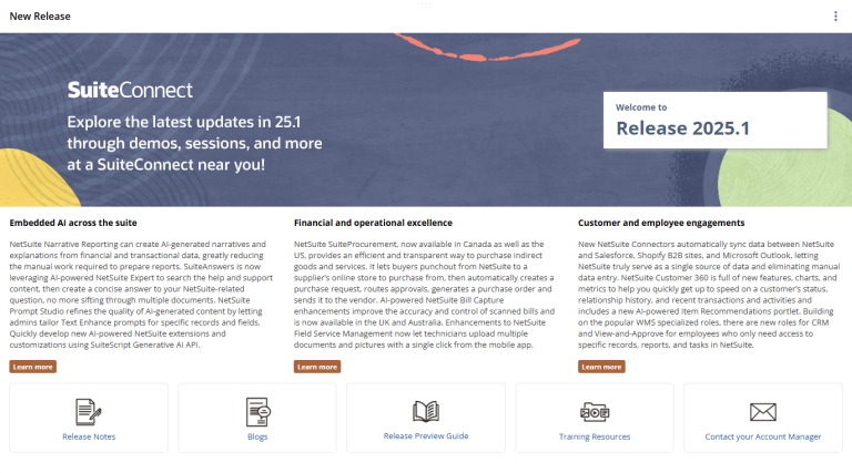 NetSuite 2025.1 New Release Portlet