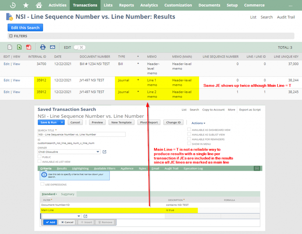 Line Sequence Number vs. Line Number - Main Line not reliable