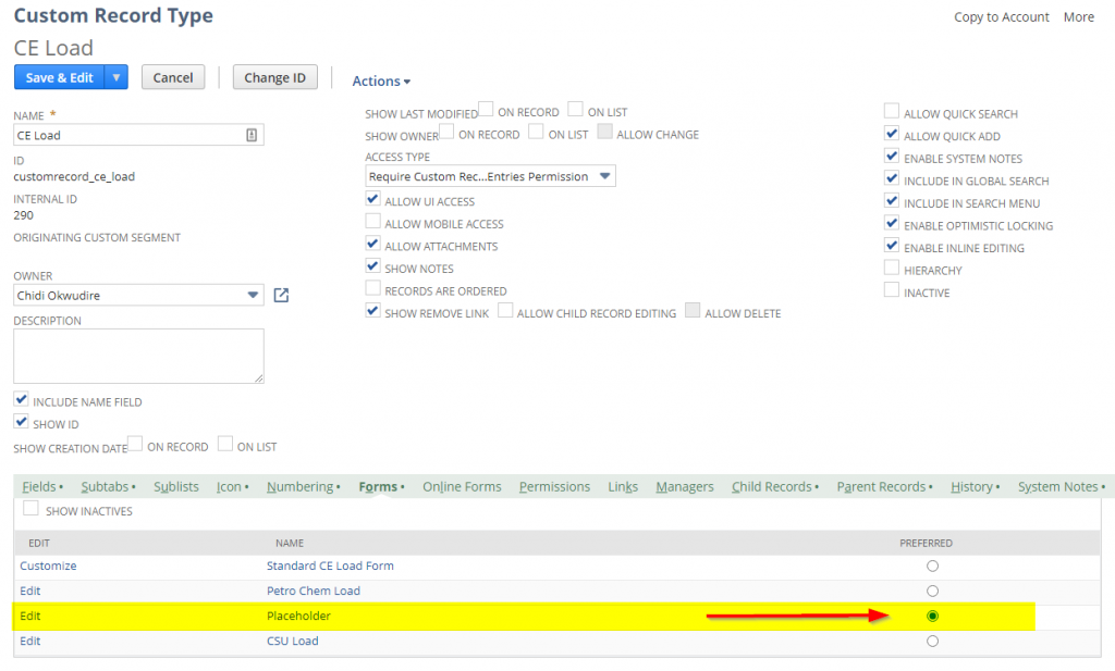 placeholder form set as default