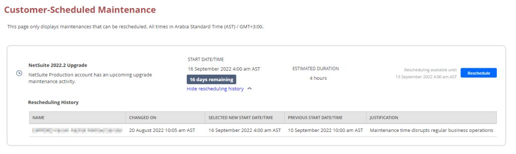 CSM Rescheduling Example with Reschedule History