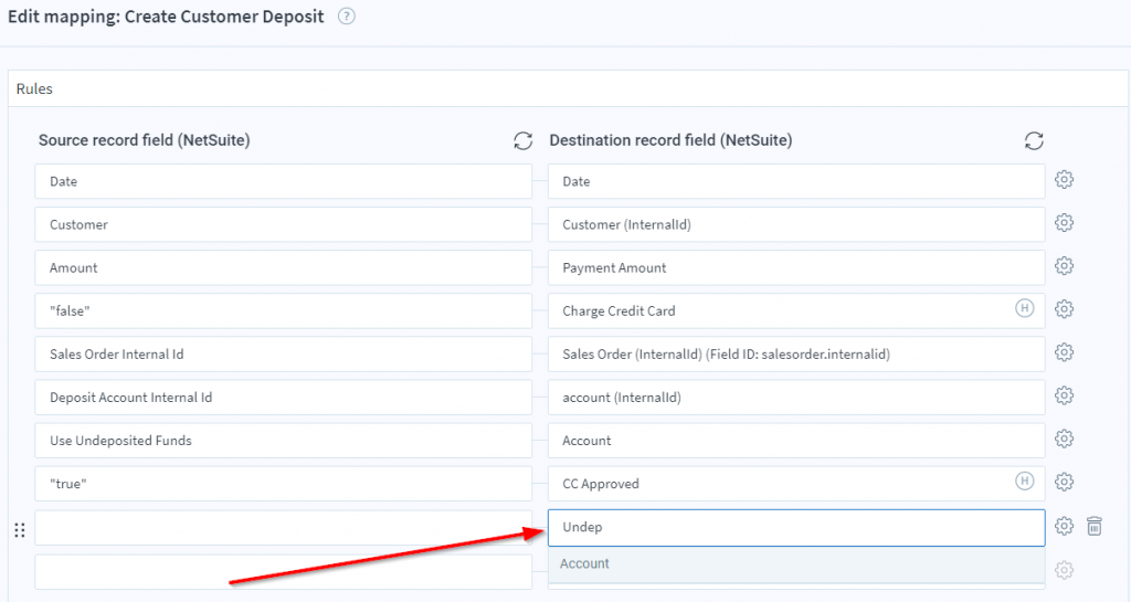 Celigo Undeposited Funds Mapping Hint