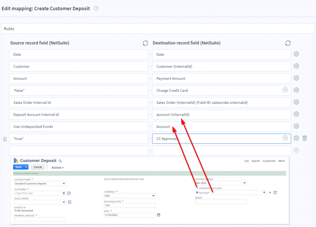 Customer Deposit Account Mapping in Celigo
