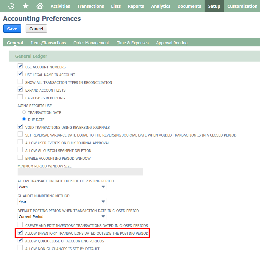 Accounting preferences showing value missing in N/Config list of preference IDs