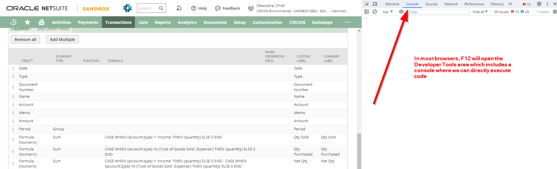 Use F12 to open the browser console