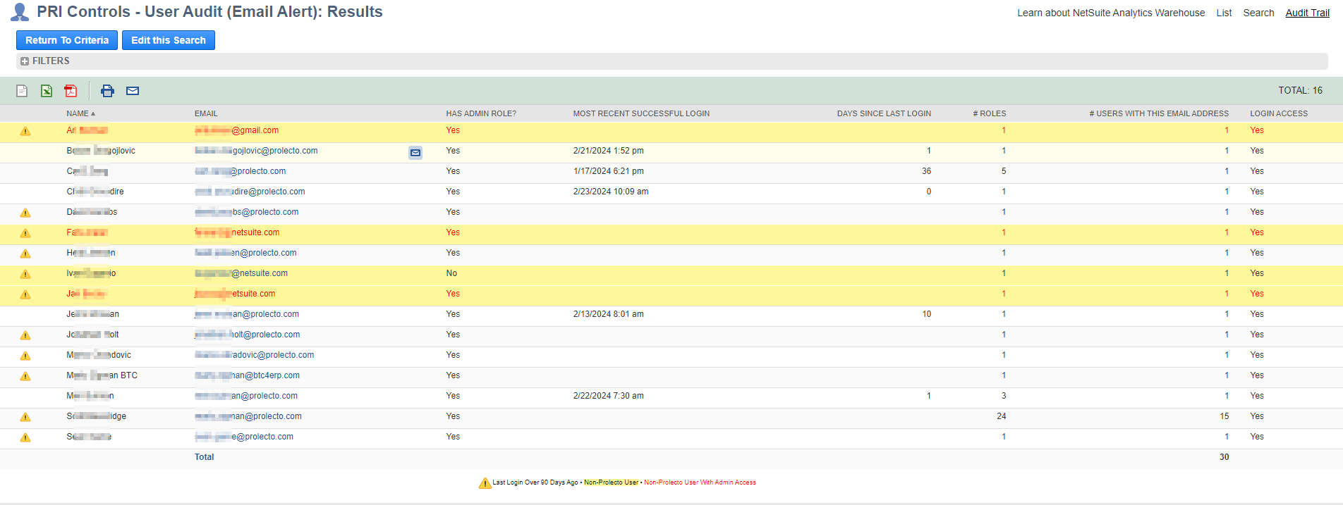 NetSuite User Access Audit Control