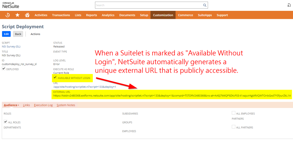 external suitelet url, available without login