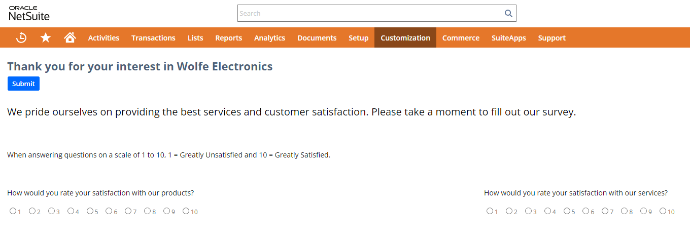 sample survey suitelet