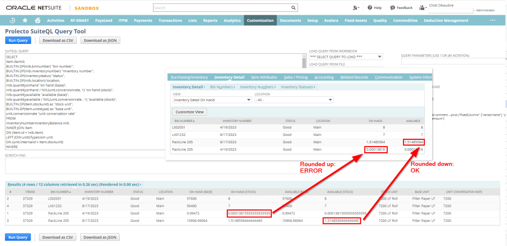 Inventory Rounding Issue Exposed via SuiteQL